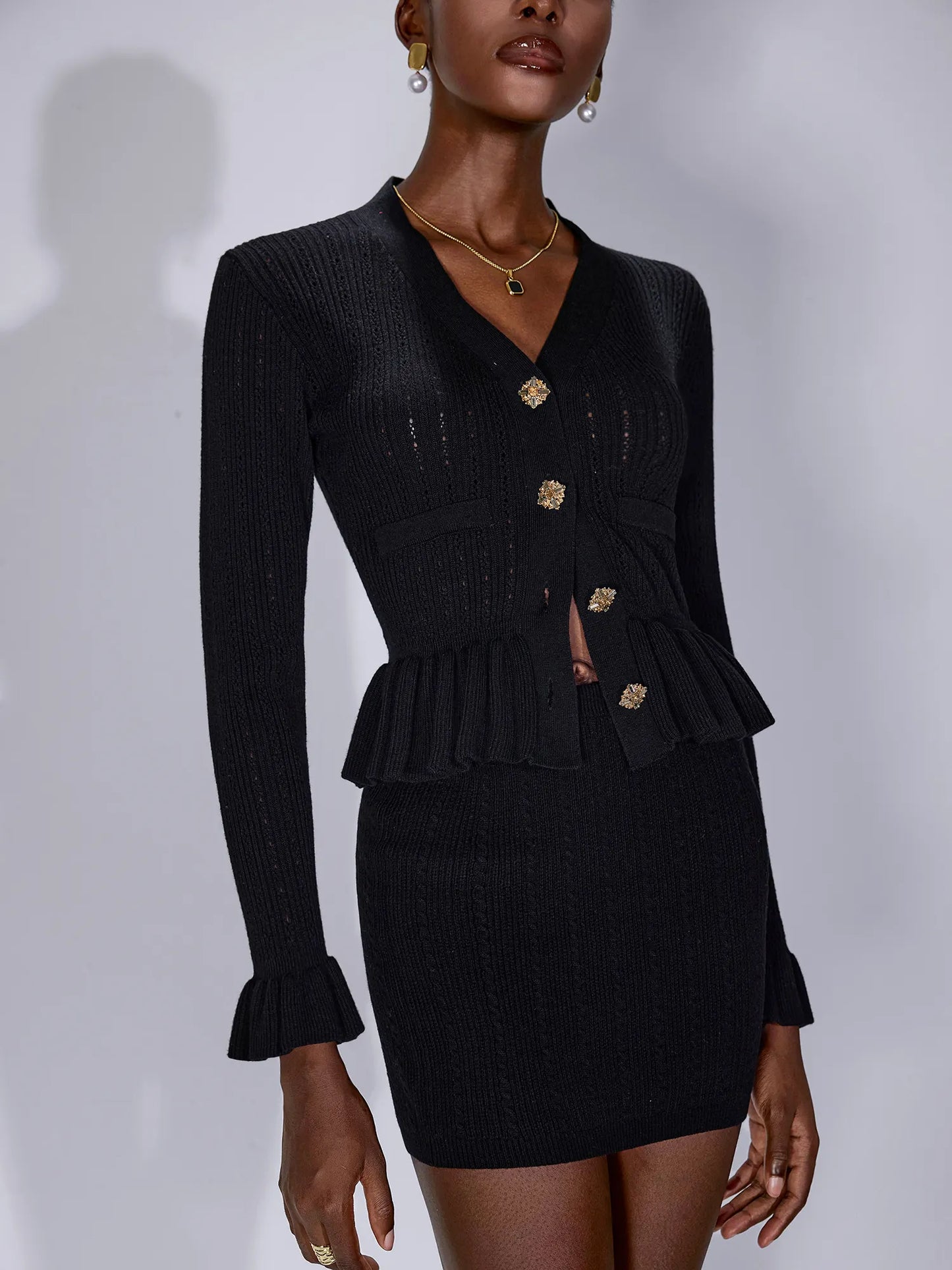 Ruffle Cutout Button Two Piece Dress