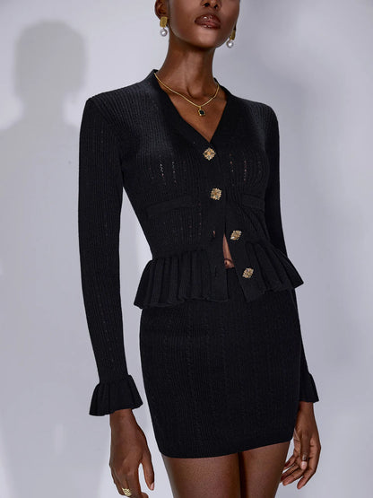 Ruffle Cutout Button Two Piece Dress