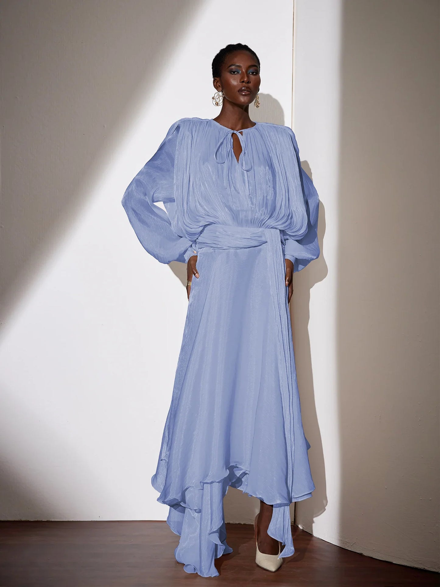 Satin Tie-Strap Maxi Dress
