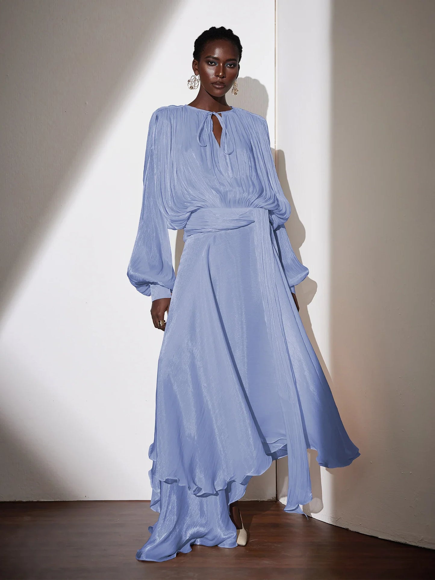 Satin Tie-Strap Maxi Dress