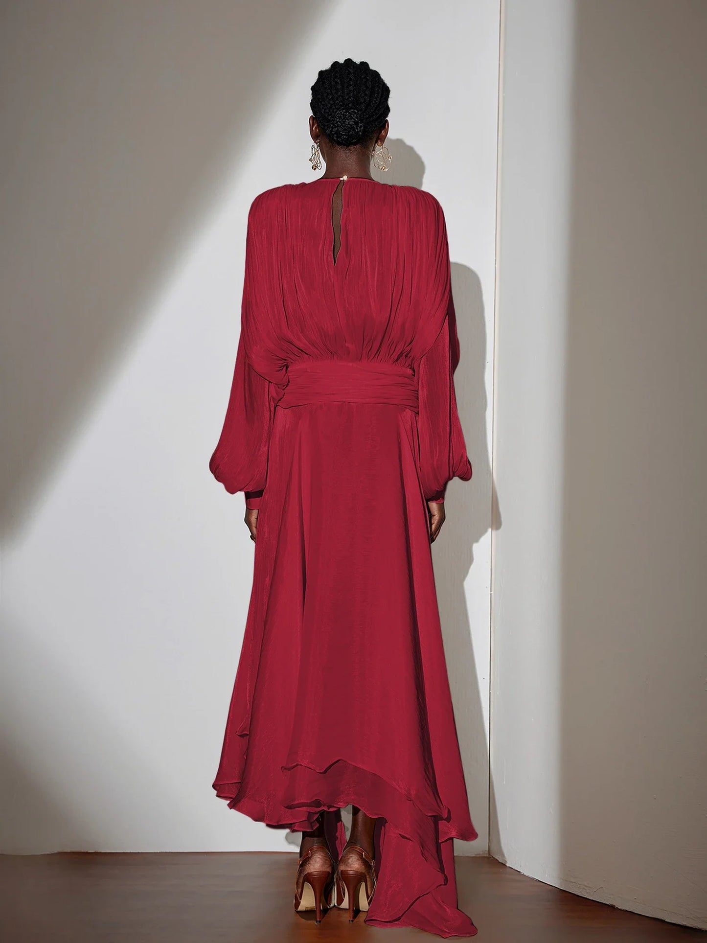 Brown Satin Tie-Strap Maxi Dress