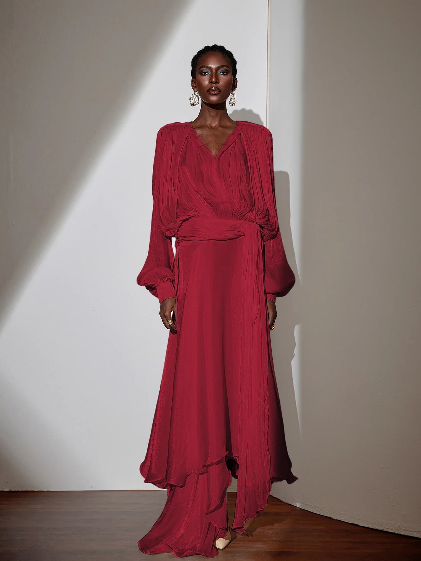 Brown Satin Tie-Strap Maxi Dress
