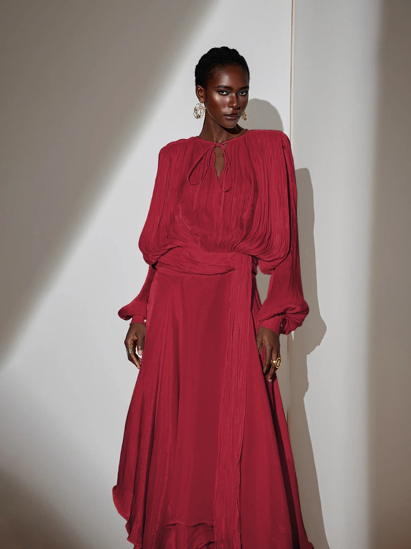 Brown Satin Tie-Strap Maxi Dress