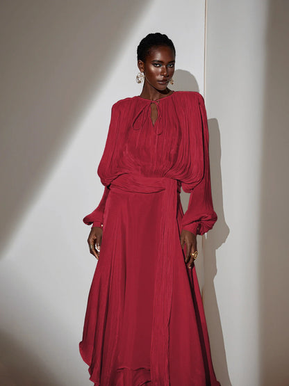 Brown Satin Tie-Strap Maxi Dress