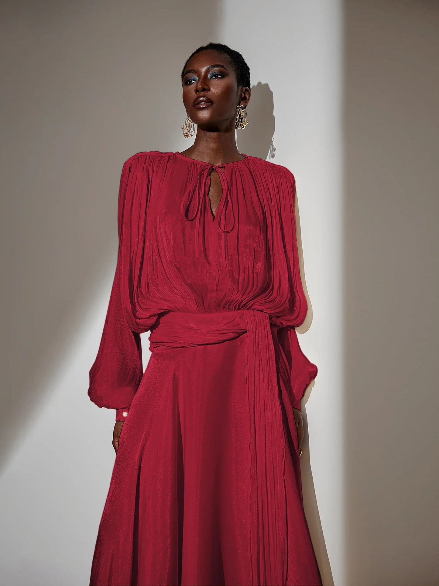 Brown Satin Tie-Strap Maxi Dress