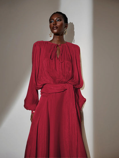 Brown Satin Tie-Strap Maxi Dress