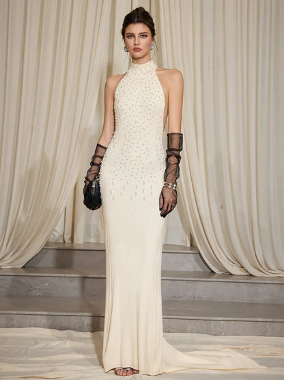 Sleeveless Beaded High Neck Maxi Dress