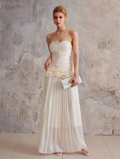 Strapless 3D Flower Wrapped Buttocks Maxi Dress
