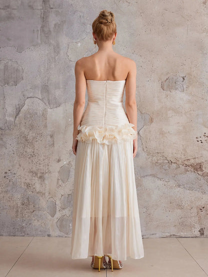 Strapless 3D Flower Wrapped Buttocks Maxi Dress