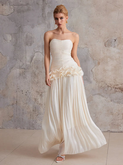 Strapless 3D Flower Wrapped Buttocks Maxi Dress