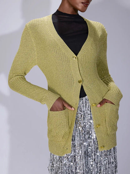 V-Neck Front Pocket Sweater Mini Cardigan