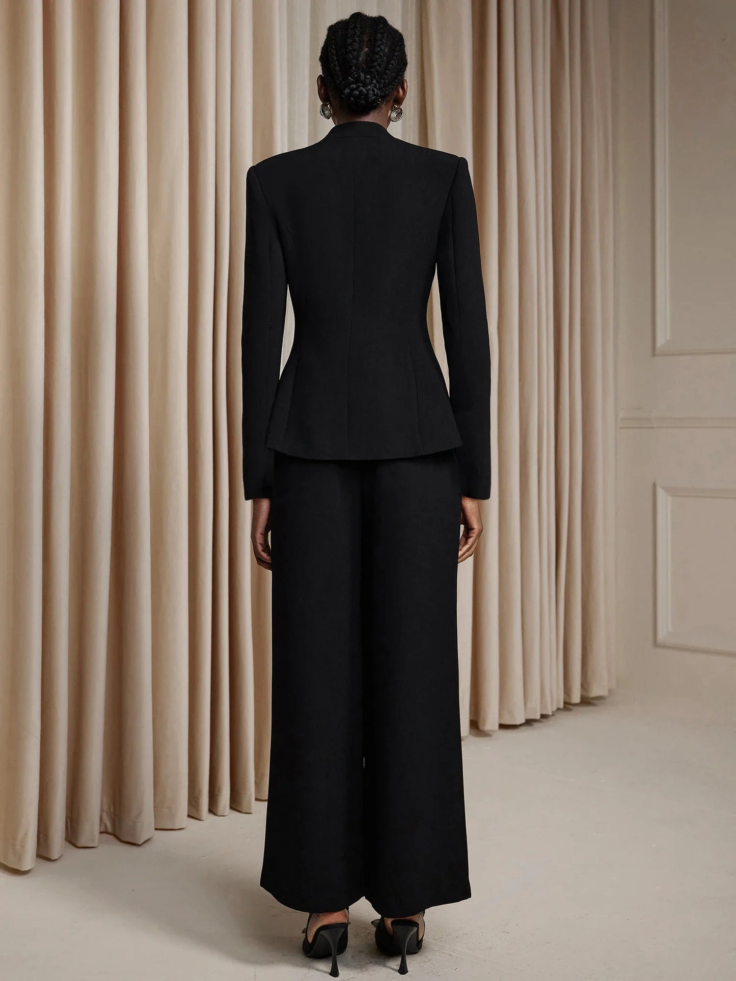 V-Neck Suit with Metal Button Two-Piece Set