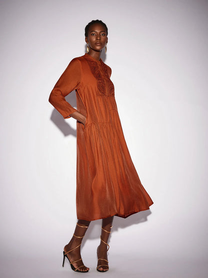 Vintage Embroidered Long Sleeve Loose Maxi Dress