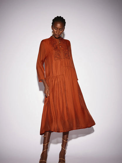 Vintage Embroidered Long Sleeve Loose Maxi Dress