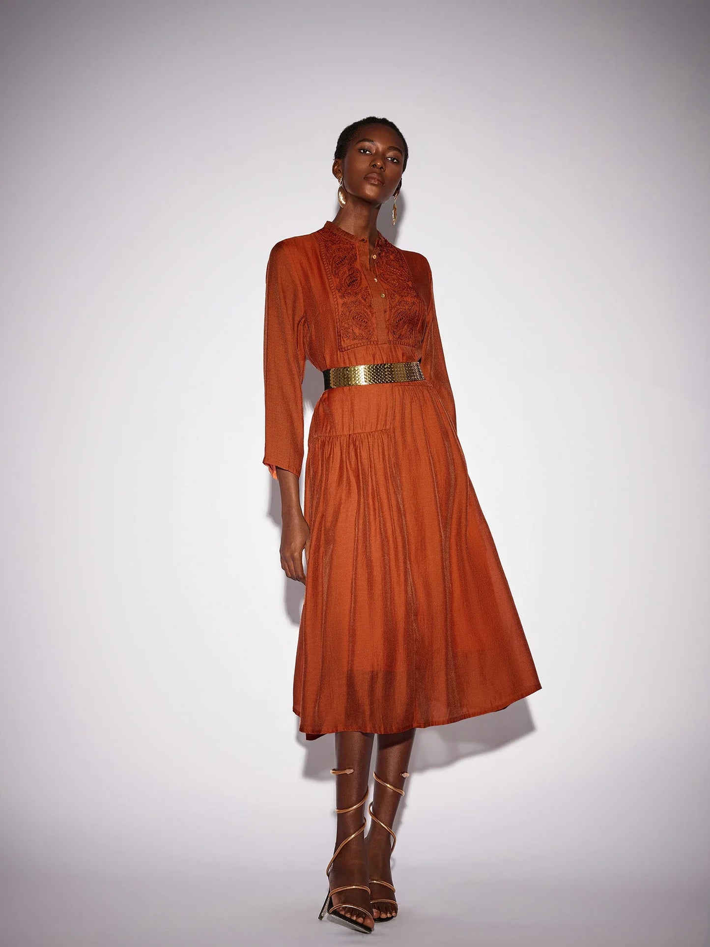 Vintage Embroidered Long Sleeve Loose Maxi Dress