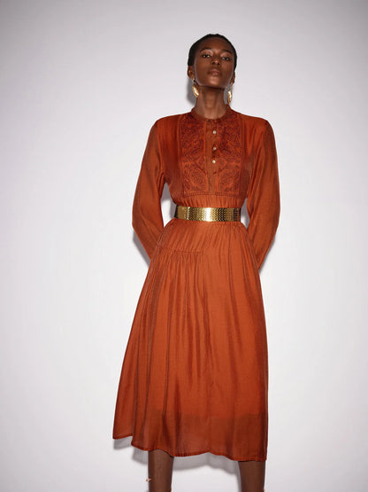Vintage Embroidered Long Sleeve Loose Maxi Dress
