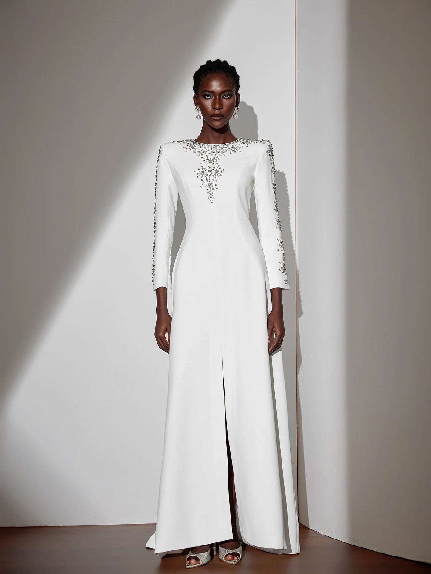 White Beaded Fitted Maxi Dress