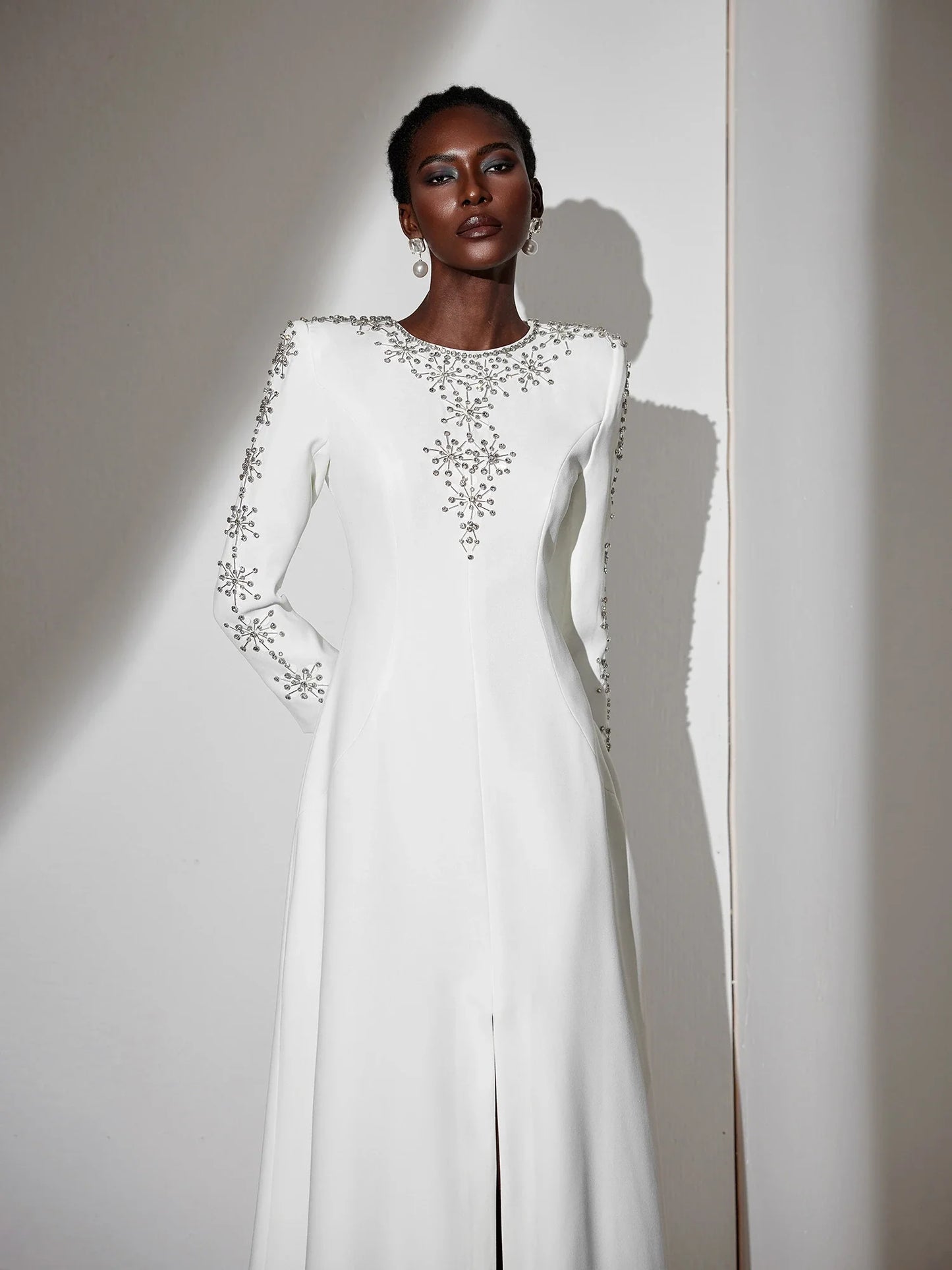 White Beaded Fitted Maxi Dress