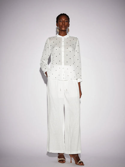 White Dot Shirt Two-Piece Set