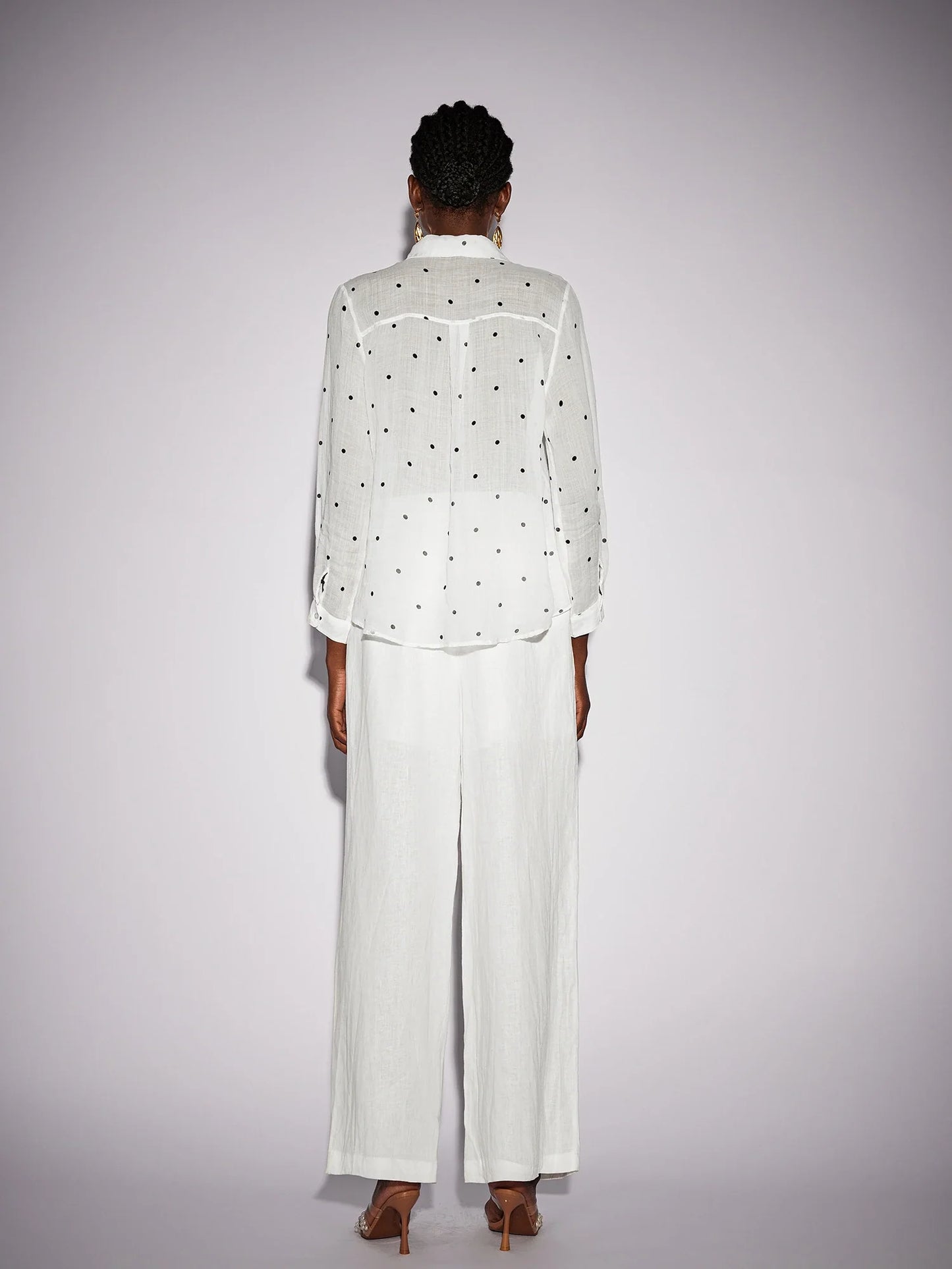 White Dot Shirt Two-Piece Set
