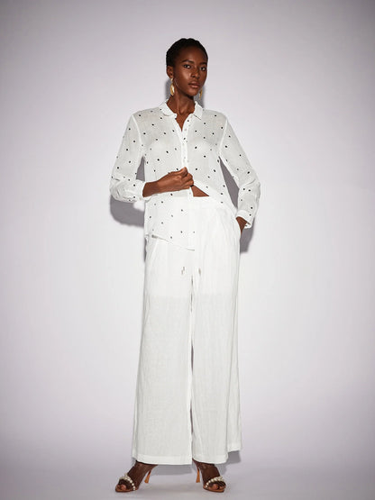 White Dot Shirt Two-Piece Set