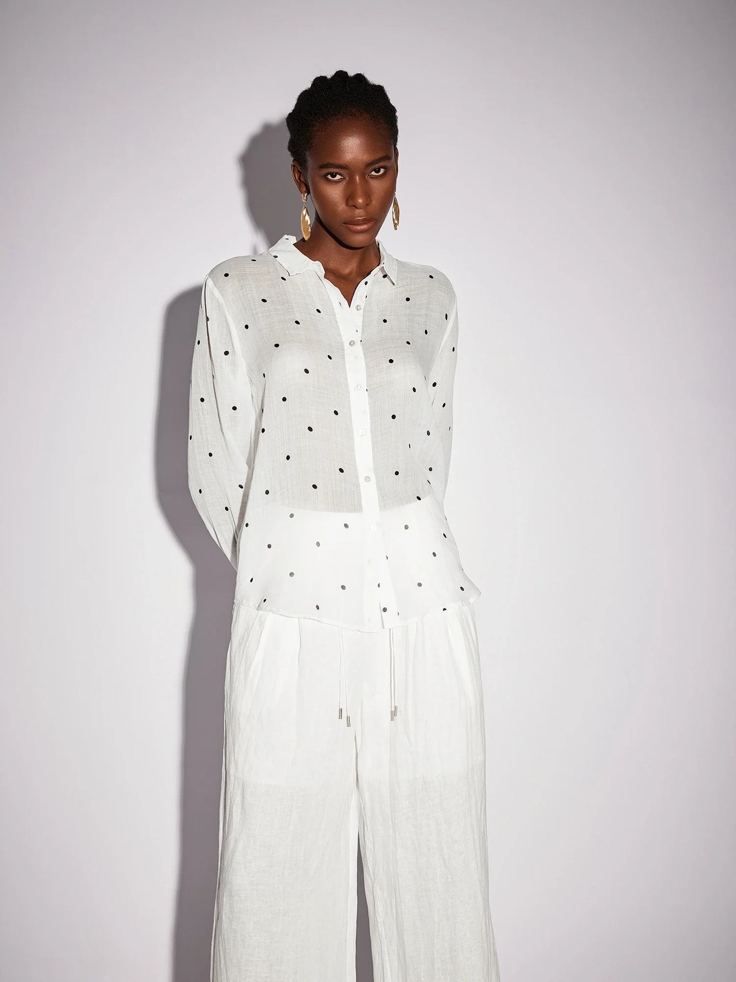 White Dot Shirt Two-Piece Set