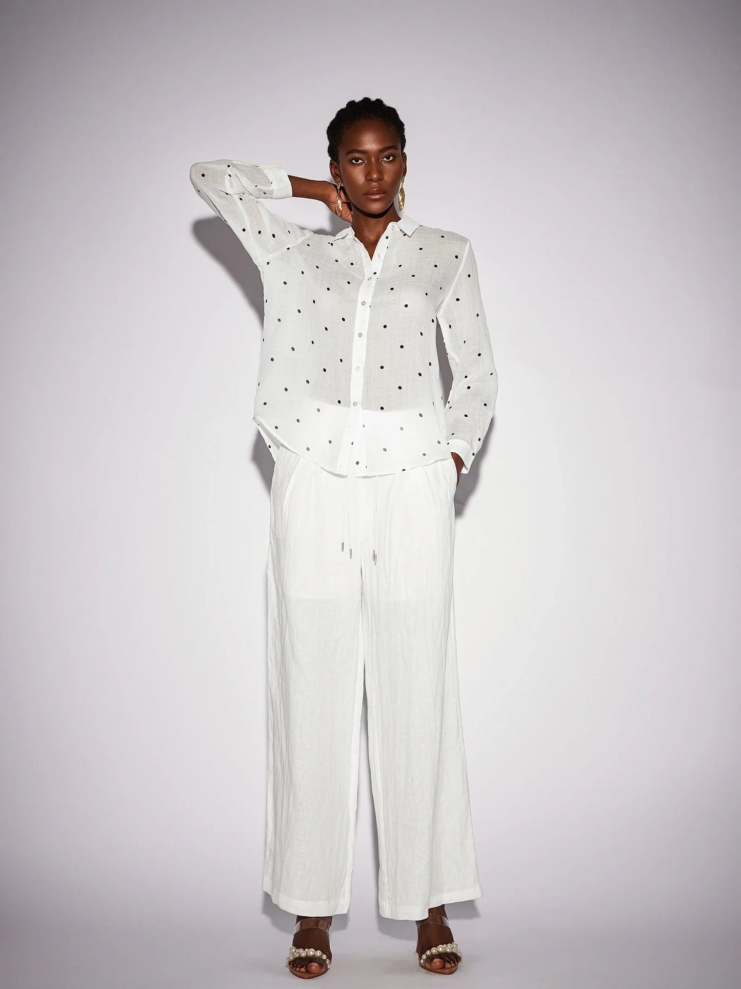 White Dot Shirt Two-Piece Set