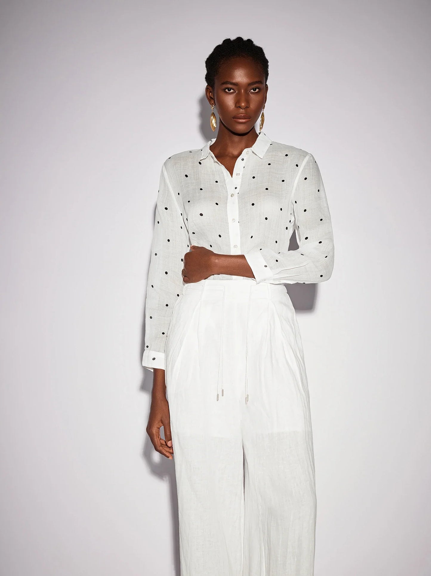 White Dot Shirt Two-Piece Set