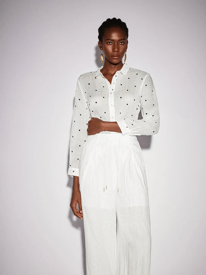 White Dot Shirt Two-Piece Set