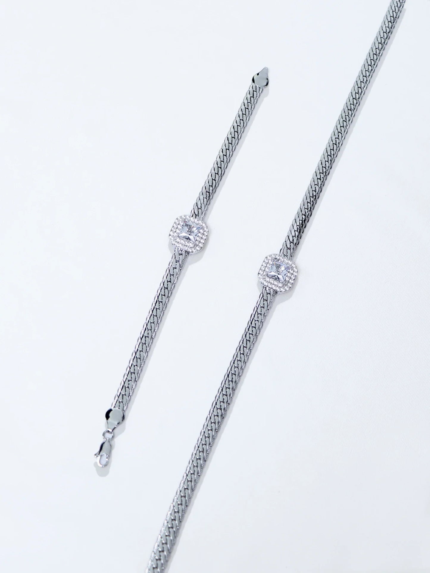 White Gold Bracelet Necklace and Earrings Set