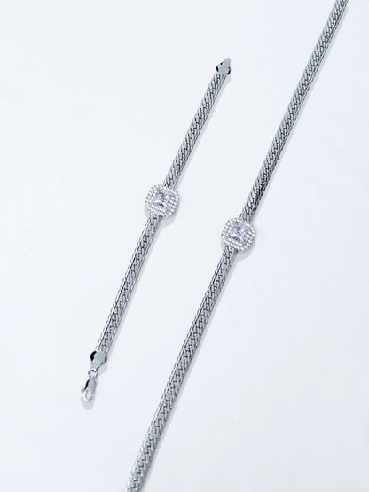White Gold Bracelet Necklace and Earrings Set