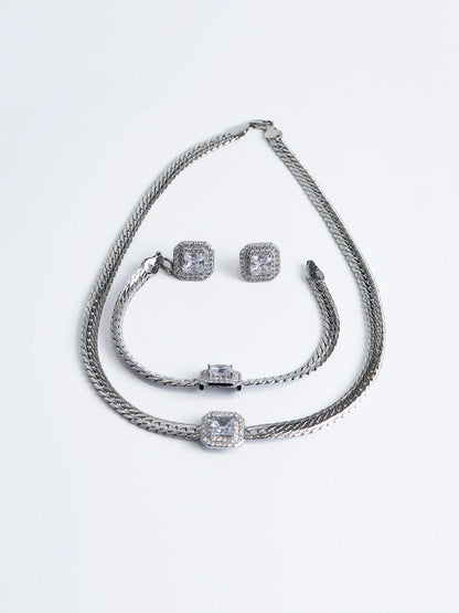 White Gold Bracelet Necklace and Earrings Set