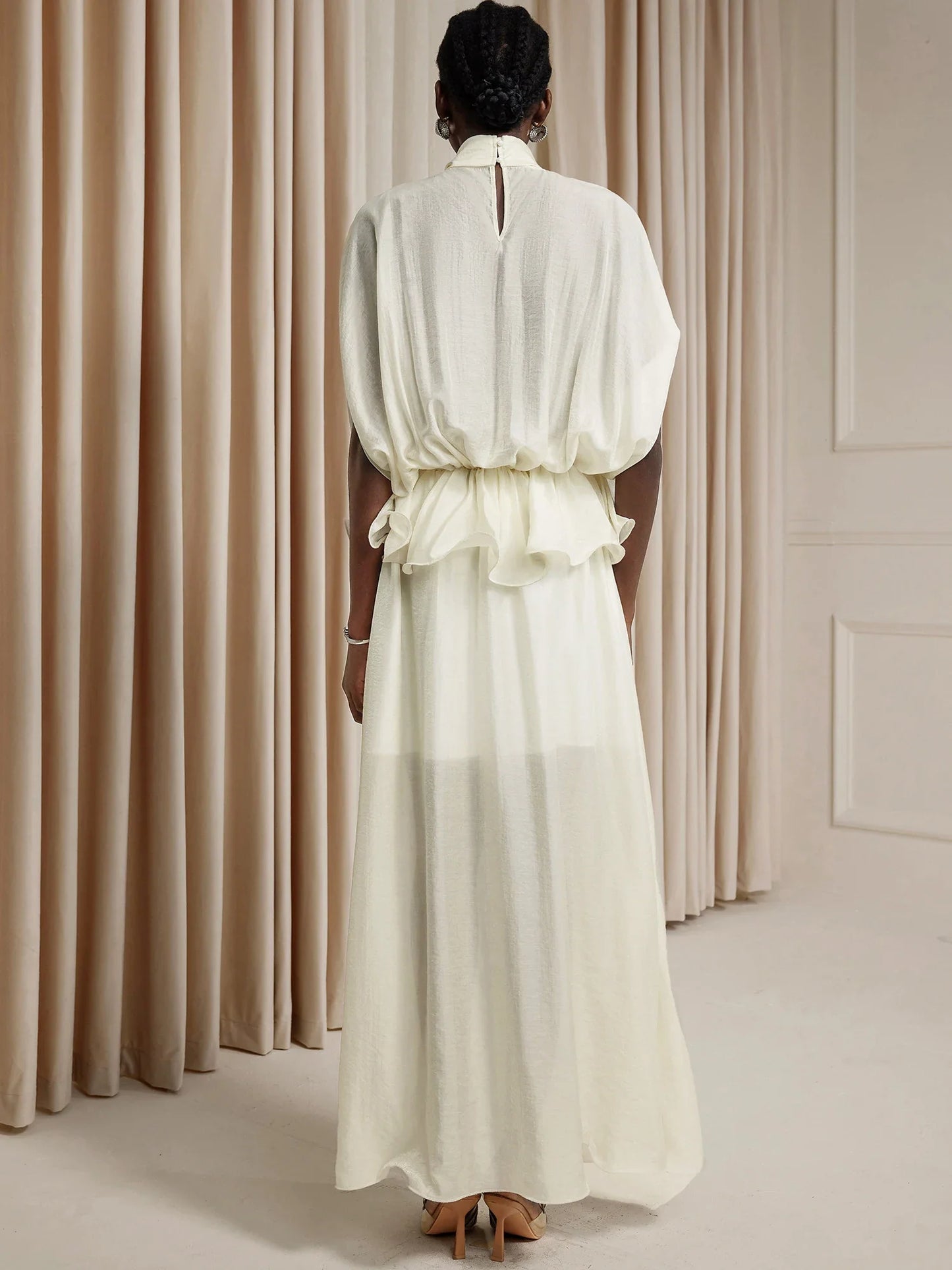 White Ruched Tie-Front Maxi Dress