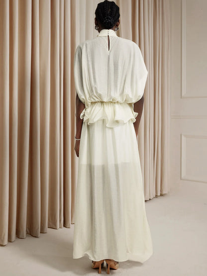 White Ruched Tie-Front Maxi Dress