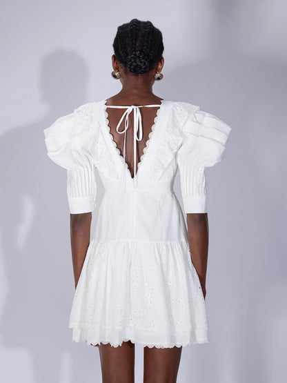 White V-Neck Cut-Out Mini Dress