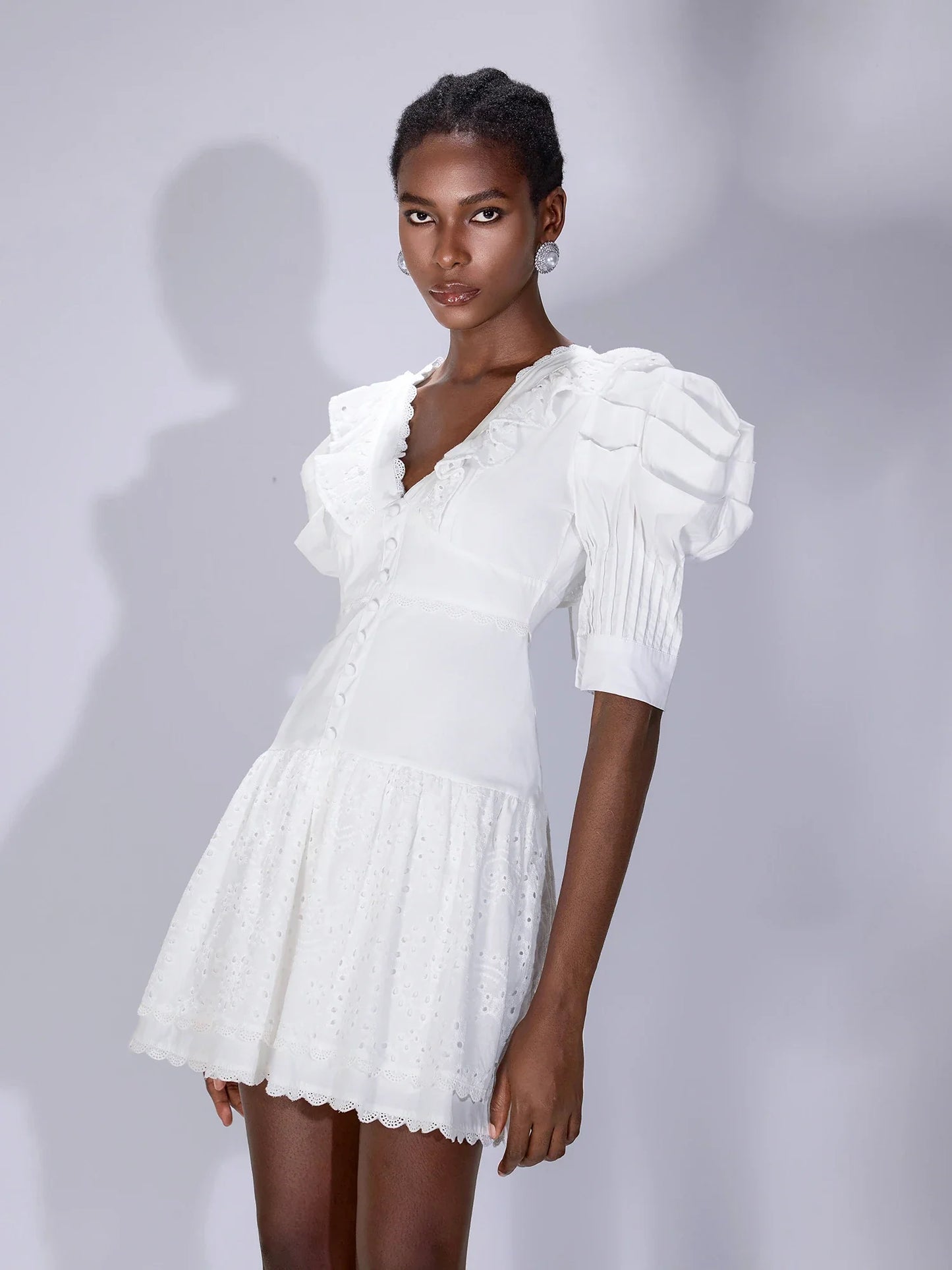 White V-Neck Cut-Out Mini Dress