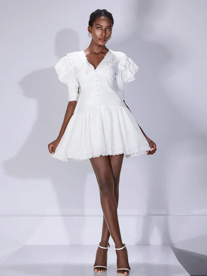 White V-Neck Cut-Out Mini Dress