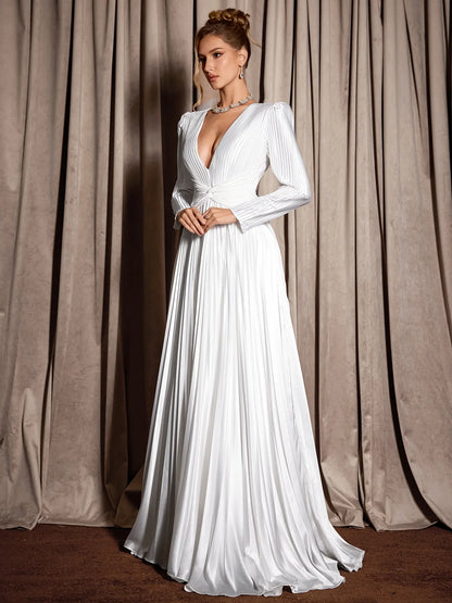 White V-Neck Ribbed Maxi Dress