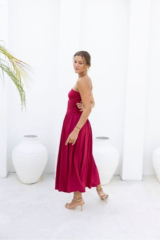 North Bodycon Wrap Midi Dress - Red Wine - Stylish red dress for special occasions | Buy Online