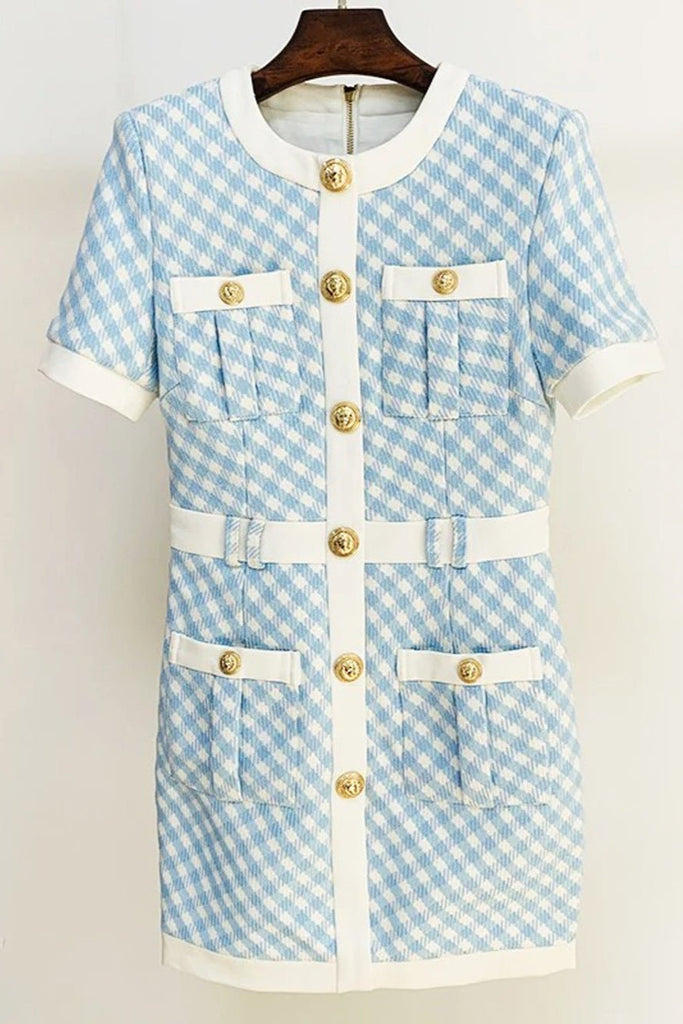 Nyehok Block Plaid Tweed Mini Dress - Stylish beautiful dress for special occasions | Buy Online