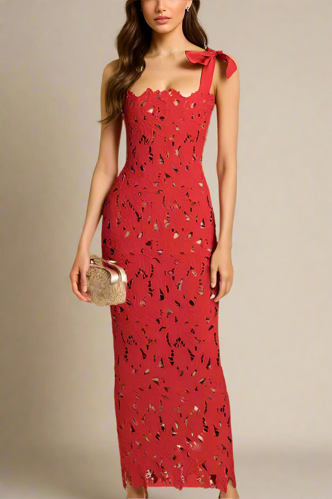Stylish red dress | Odette Bodycon Lace Maxi Dress - Lipstick Red - Ideal for special occasions