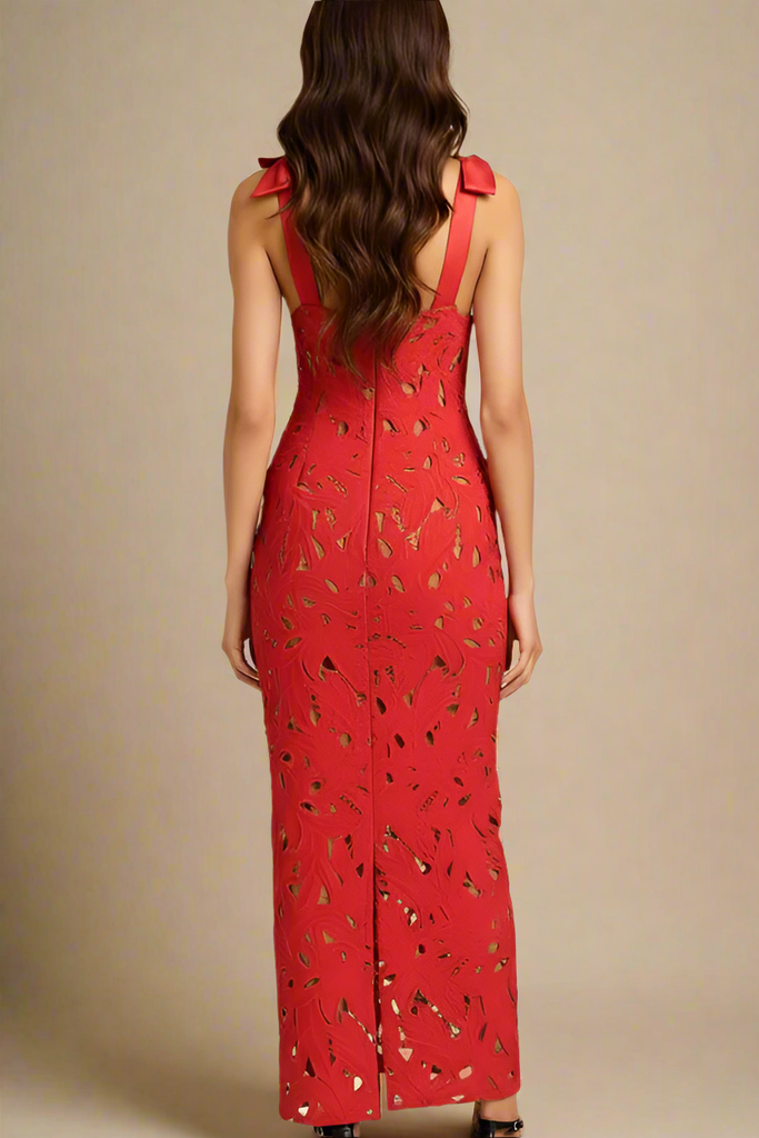 Odette Bodycon Lace Maxi Dress - Lipstick Red - Stylish red dress for special occasions | Buy Online