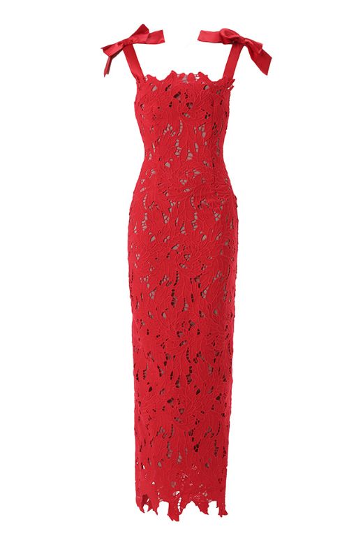 Shop  red dress - Perfect for special occasions | Odette Bodycon Lace Maxi Dress - Lipstick Red