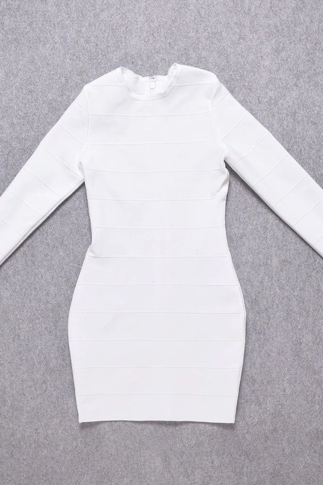 Shop  white dress - Perfect for special occasions | Pamela Long Sleeve Bandage Mini Dress - White Pearl