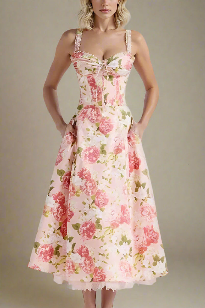 Stylish pink dress | Pixie Midi Dress - Salmon Pink - Ideal for special occasions