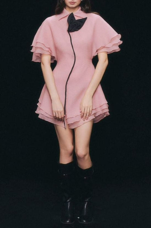 kimberley layer trim chiffon shirt mini dress in pink