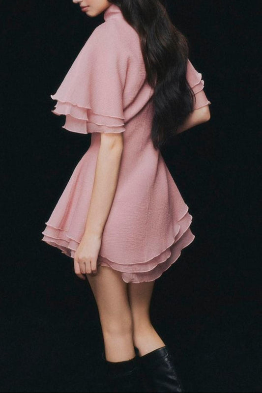 kimberley layer trim chiffon shirt mini dress in pink