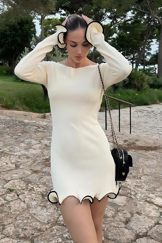 Stylish pink dress | Regina Long Sleeve  Mini Dress - Dusty Pink - Ideal for special occasions