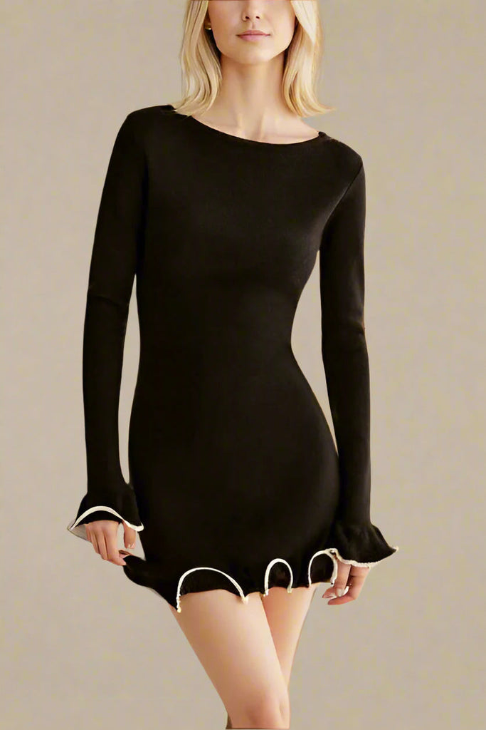 Regina Long Sleeve Mini Dress - Classic Black - Stylish black dress for special occasions | Buy Online