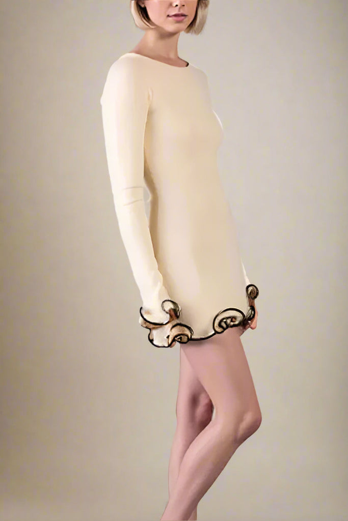 Regina Long Sleeve Mini Dress - Cream - Stylish beautiful dress for special occasions | Buy Online